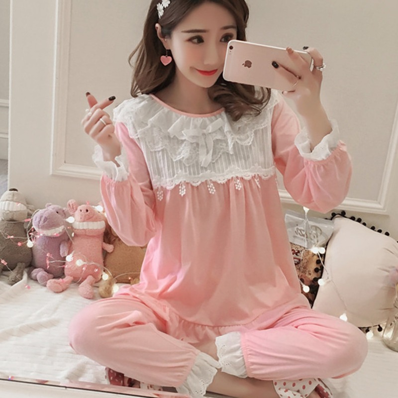 秋冬睡衣女薄款春秋季長袖純棉大碼可愛公主風韓版家居服兩件套裝-細節圖3