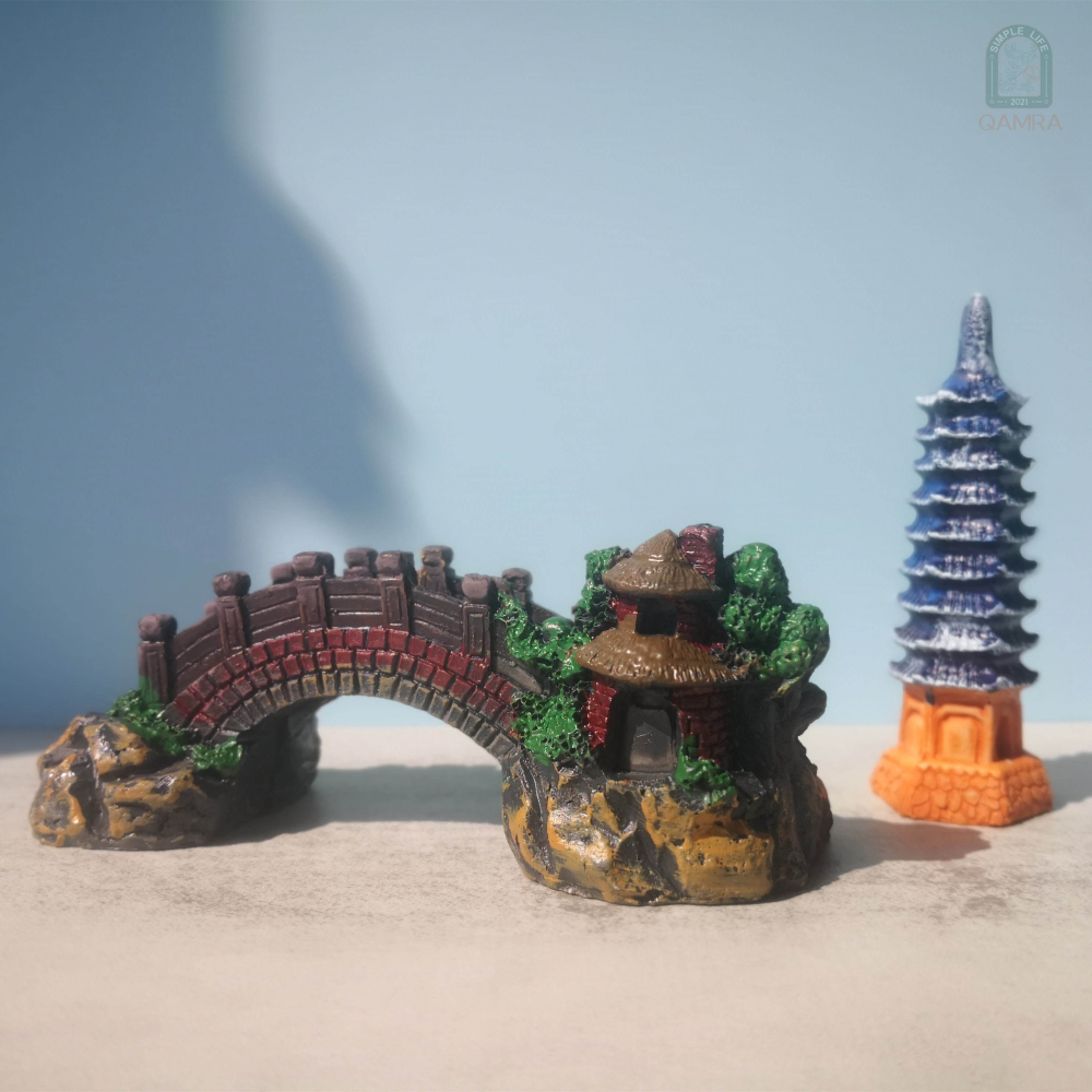 中式古典建築模型樹脂擺件國風詩仙李白石木拱橋微景觀兒童房裝飾-細節圖4