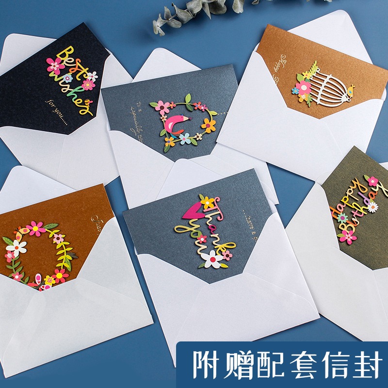 伊和諾立體圖案迷你賀卡復古ins商務禮品兒童卡片創意生日卡情侶父親節教師節送老師祝福留言感謝-細節圖5