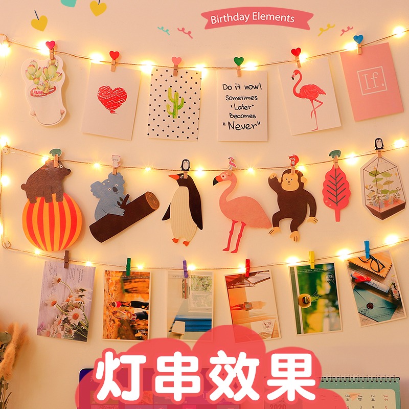 照片夾子掛墻可愛留言夾diy墻面裝飾掛墻掛繩木夾子卡通迷你小木夾便簽夾明信片夾彩色創意懸掛相片夾擺件-細節圖5