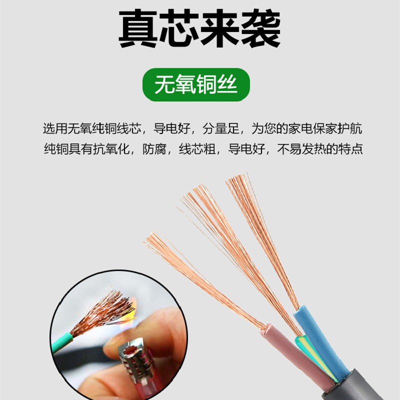 電鍋電源線 三孔平口 大功率平頭一字多功能家用鍋電飯鍋插線老式-細節圖2