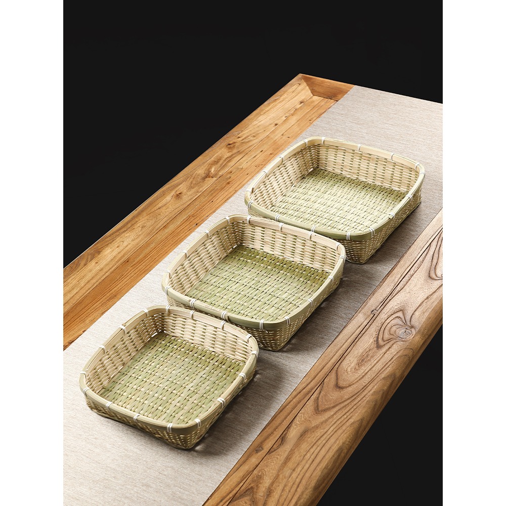 純手工竹編收納筐 家用方形水果籃 饅頭筐 雞蛋筐 託盤竹籃子簸箕-細節圖3