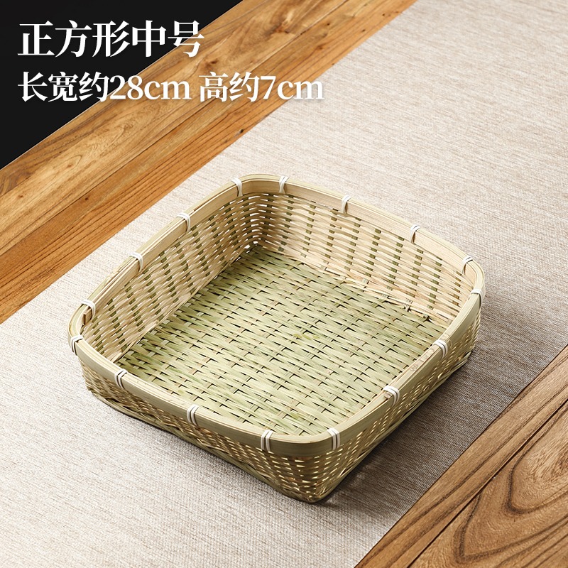 純手工竹編收納筐 家用方形水果籃 饅頭筐 雞蛋筐 託盤竹籃子簸箕-細節圖7