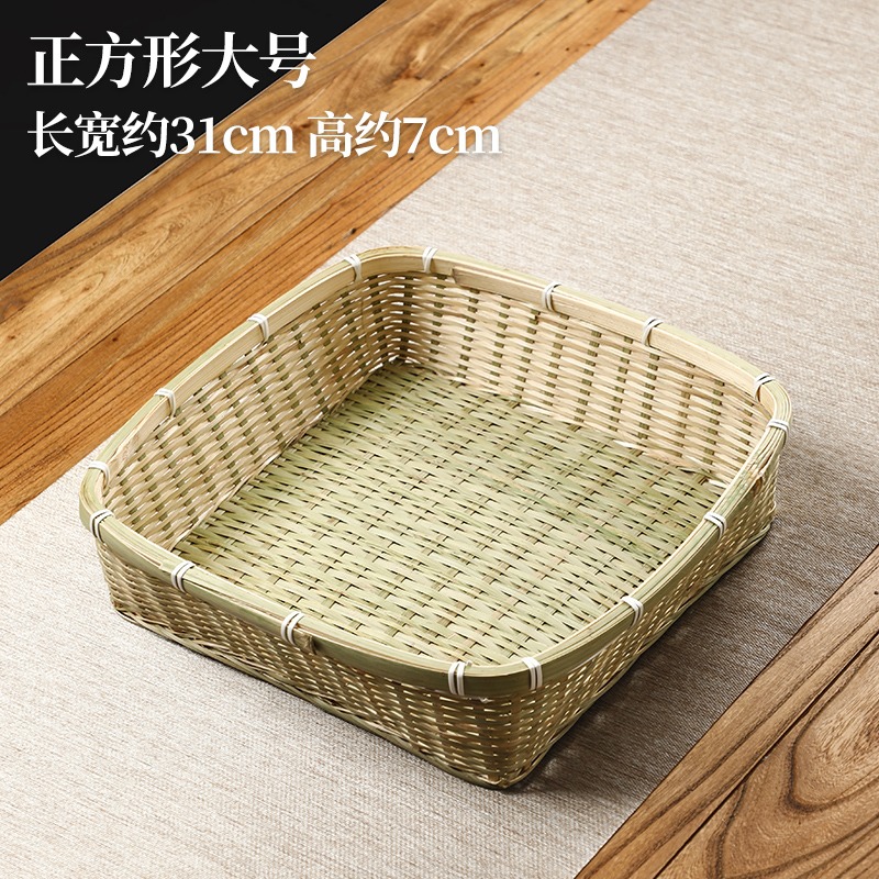 純手工竹編收納筐 家用方形水果籃 饅頭筐 雞蛋筐 託盤竹籃子簸箕-細節圖8