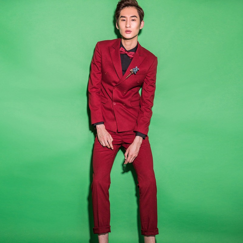 新款影樓拍照服裝男士韓版修身西裝表演出舞臺主持西服褲子兩件套-細節圖3