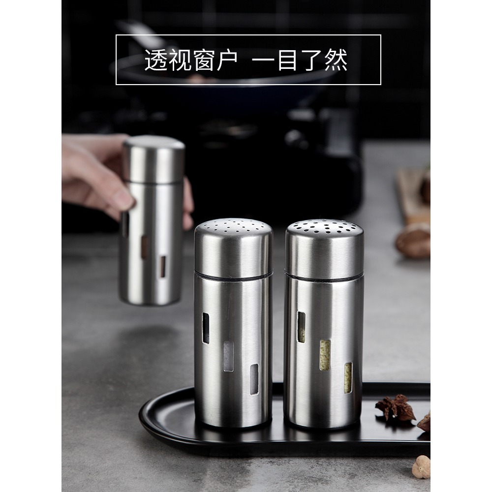 廚房調味罐家用鹽盒304不銹鋼燒烤調料罐大孔撒粉器胡椒粉瓶-細節圖3