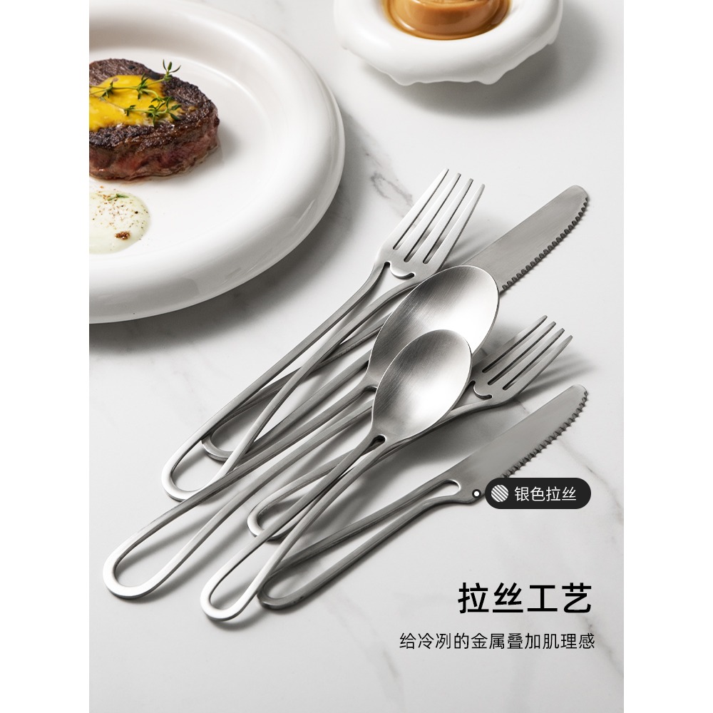 半房 不銹鋼鏤空刀叉韓式ins風甜品勺個性簡約牛排刀叉勺三件套-細節圖3