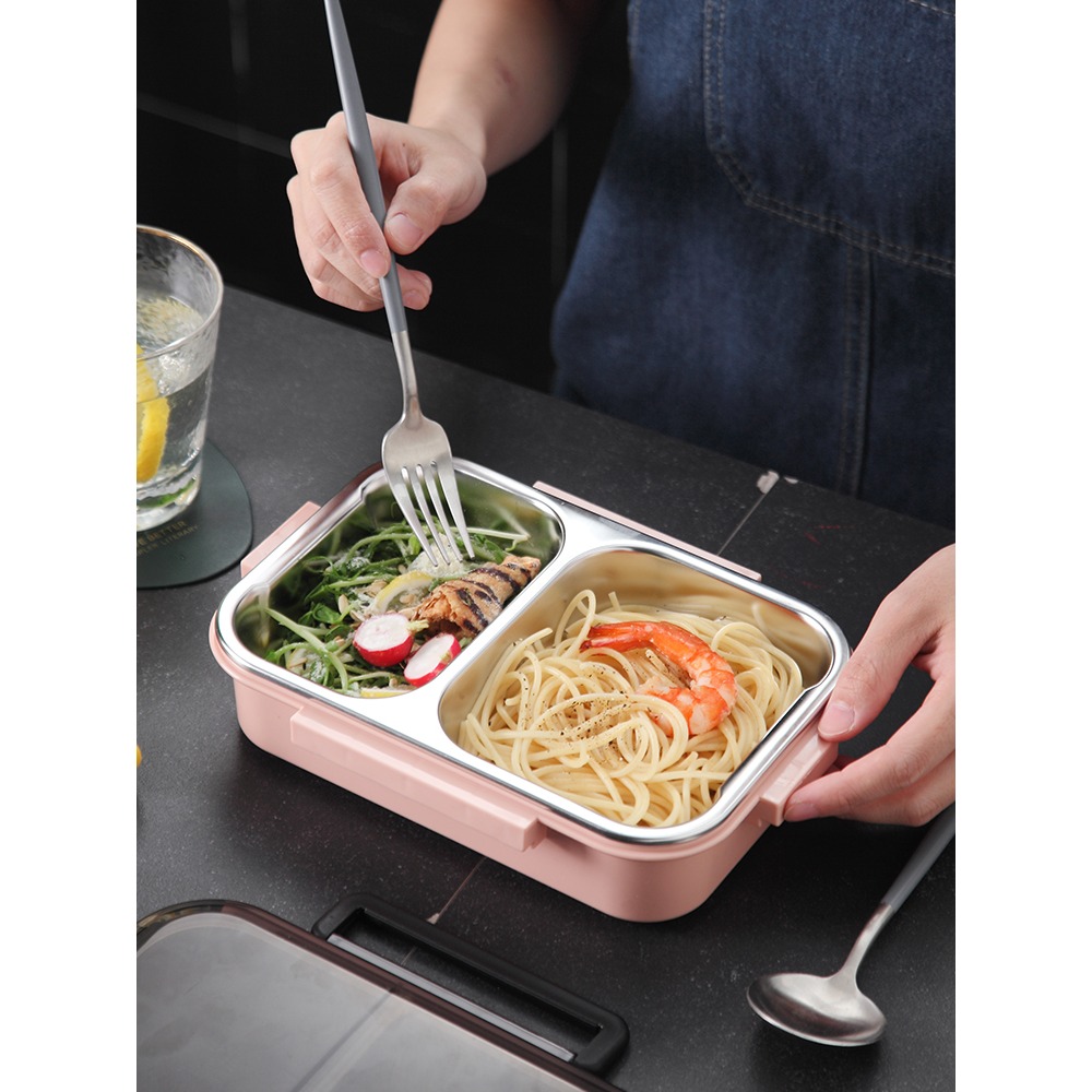 便攜保溫飯盒學生餐盒便當盒上班族飯盒304不銹鋼食堂分格型餐盒-細節圖2