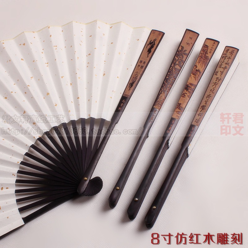 宣紙摺扇定製空白扇面灑金夏季扇風竹扇雕刻中國風漢服禮品把玩件-細節圖10