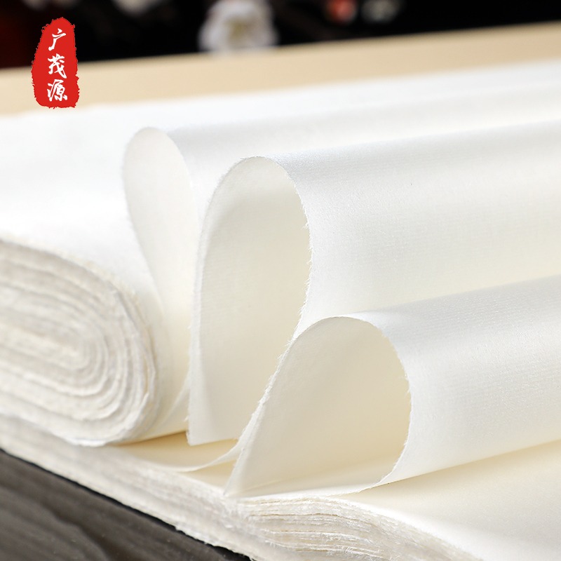 宣紙六尺屏毛邊紙毛筆書法練習用品紙無格加厚仿古白色三尺四尺八尺屏半生半熟竹漿毛邊紙純手工初學者練字紙-細節圖3