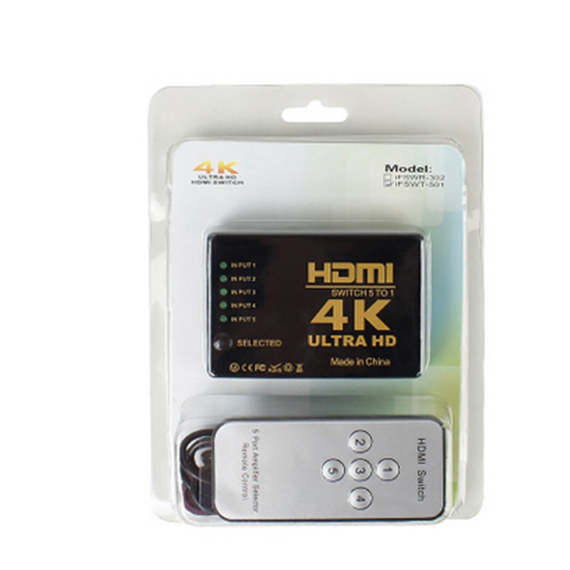 hdmi切換器4K*2K 五進一出電腦視頻切換器5切1帶遙控器高清切換器-細節圖4