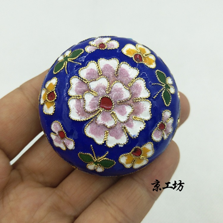 景泰藍粉盒 北京景泰藍銅胎掐絲粉盒1.5寸出國送景泰藍工藝品國粹-細節圖4