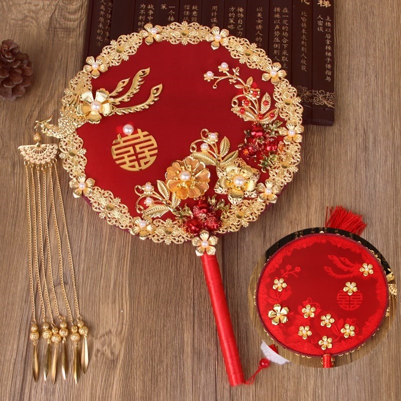 新娘中式手捧花抖音推薦結婚手捧古風團扇婚禮喜扇閨蜜送禮出嫁扇-細節圖2