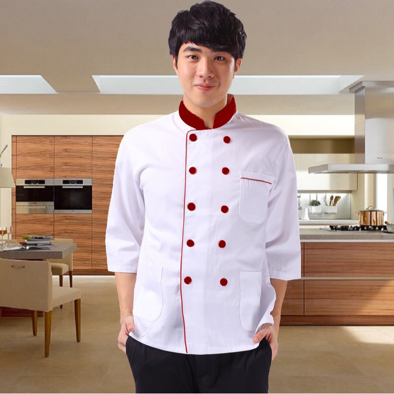 酒店制服酒樓餐廳飯店廚師工作服長短袖廚師服中袖七分袖秋冬夏裝-細節圖6