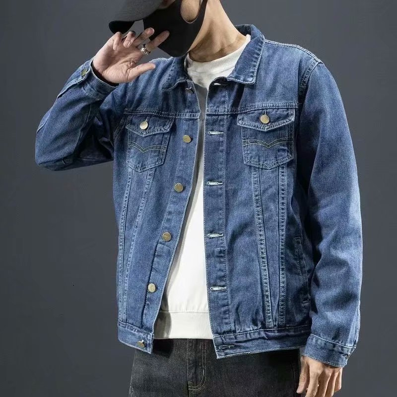 機能潮牌工裝牛仔外套男士春秋寬松大碼百搭純色韓版潮流休閑夾克-細節圖2