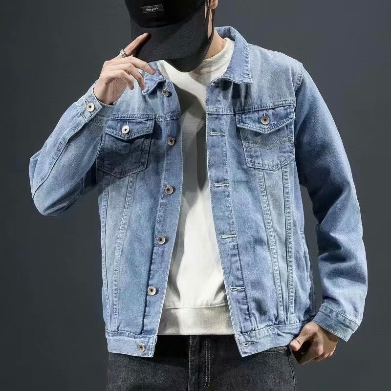 機能潮牌工裝牛仔外套男士春秋寬松大碼百搭純色韓版潮流休閑夾克-細節圖3