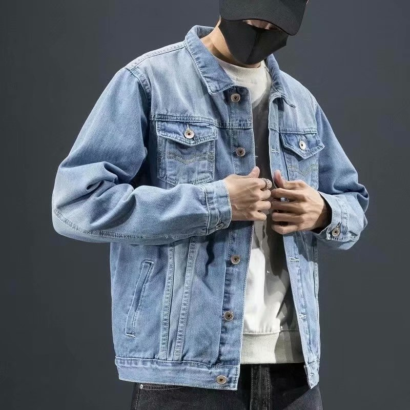 機能潮牌工裝牛仔外套男士春秋寬松大碼百搭純色韓版潮流休閑夾克-細節圖4