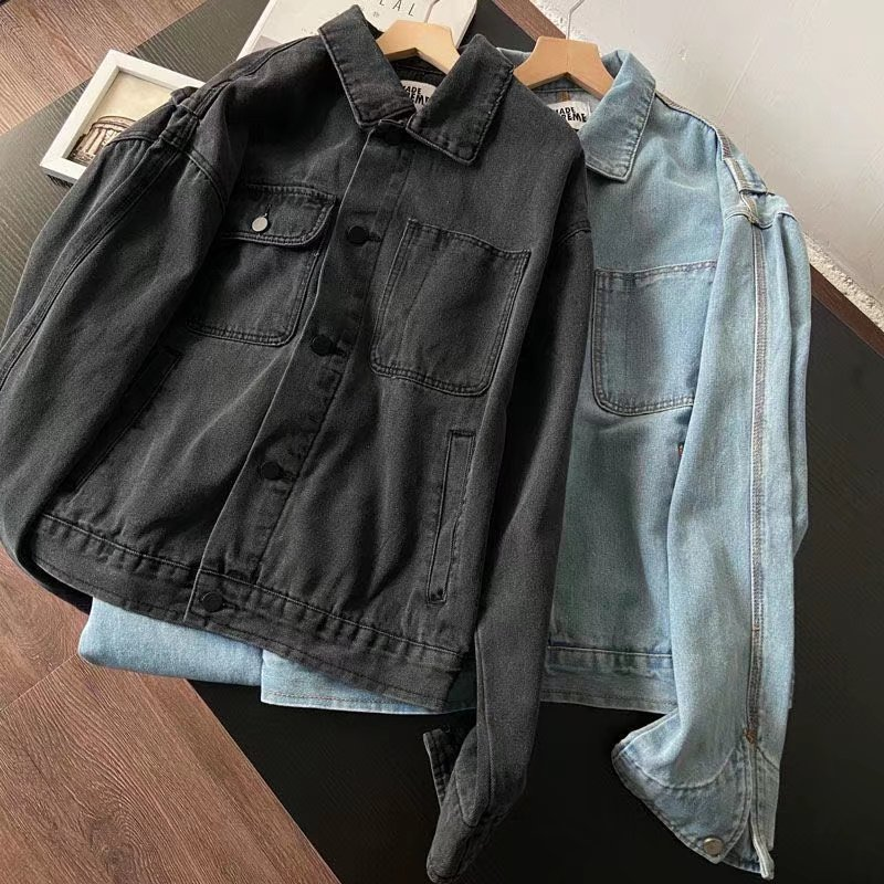 秋季潮牌機能牛仔外套男ins潮流復古寬松黑色休閑工裝上衣服夾克-細節圖3