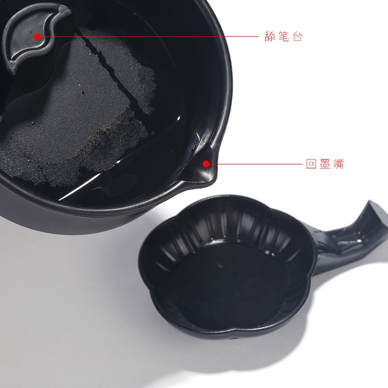 怡墨軒防摔仿石硯臺筆洗墨盒墨研臺硯羅紋硯多功能硯臺學生用墨條墨汁墨塊研墨實用書法國畫石頭圓形墨池帶蓋-細節圖4