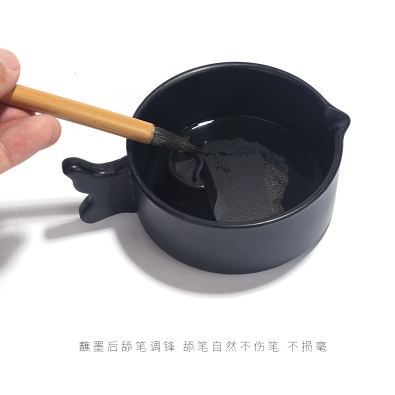 怡墨軒防摔仿石硯臺筆洗墨盒墨研臺硯羅紋硯多功能硯臺學生用墨條墨汁墨塊研墨實用書法國畫石頭圓形墨池帶蓋-細節圖9
