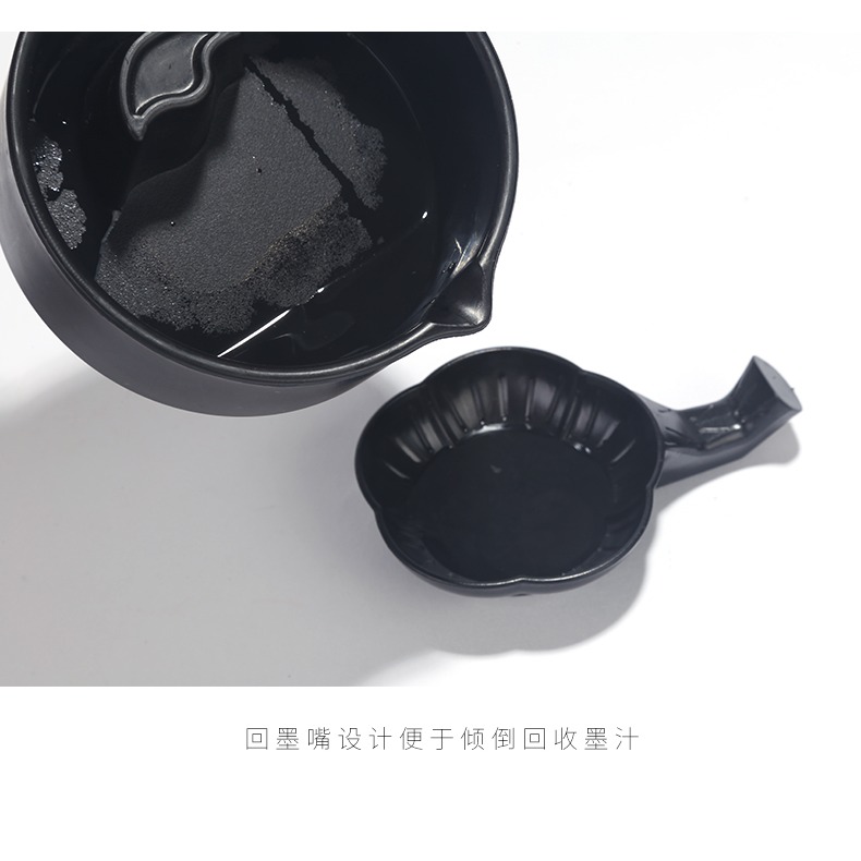 怡墨軒防摔仿石硯臺筆洗墨盒墨研臺硯羅紋硯多功能硯臺學生用墨條墨汁墨塊研墨實用書法國畫石頭圓形墨池帶蓋-細節圖10
