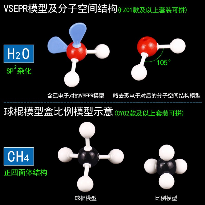 高中有機化學分子結構球棍模型有機初三無機比例晶胞模型原子分子元素空間構造vsepr SP2SP3雜化軌道電子云片-細節圖4