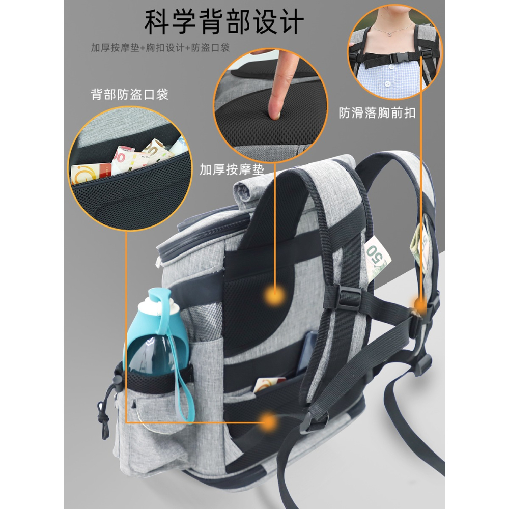 大號貓包兩只寵物泰迪外帶外出便攜拉桿箱貓咪揹包透氣狗狗雙肩包-細節圖4