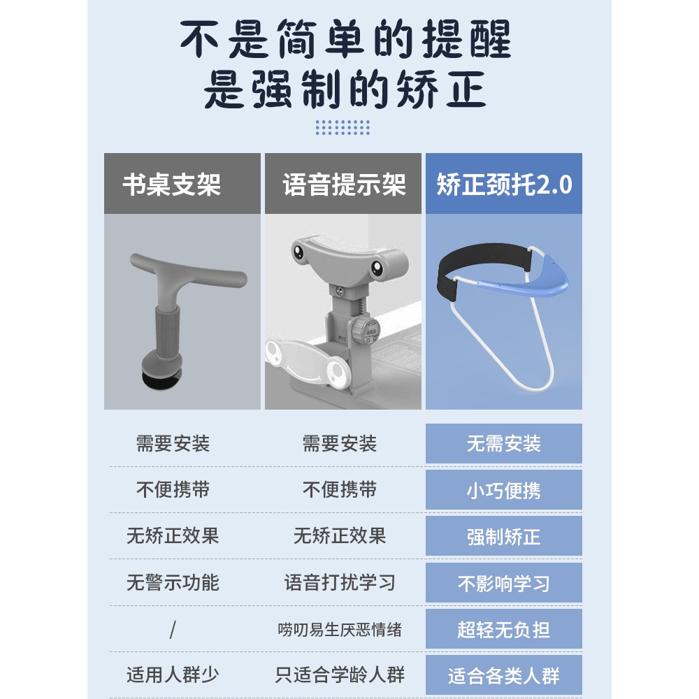 悟生新款防低頭神器寫字坐姿矯正器兒童小學生頸託預防近視脖子前傾支架護欄寫作業視力保護器糾正低頭族成年-細節圖2