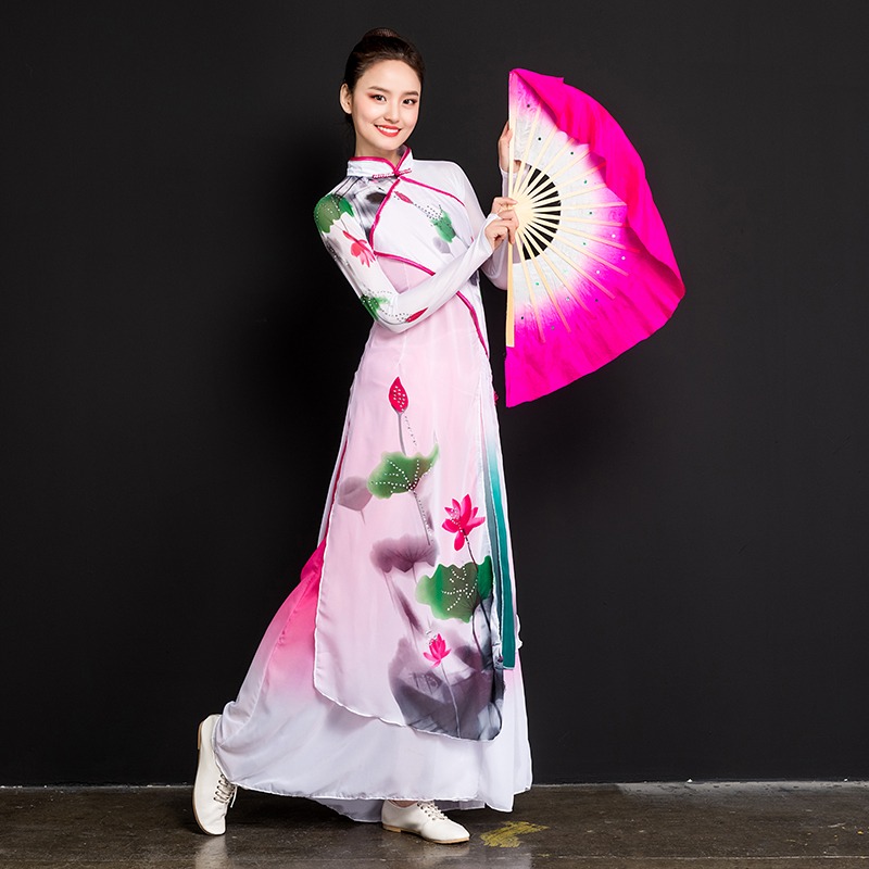 廣場舞真絲舞蹈扇雙面膠州扇秧歌扇綢子扇演出古典古風跳舞扇扇子-細節圖2