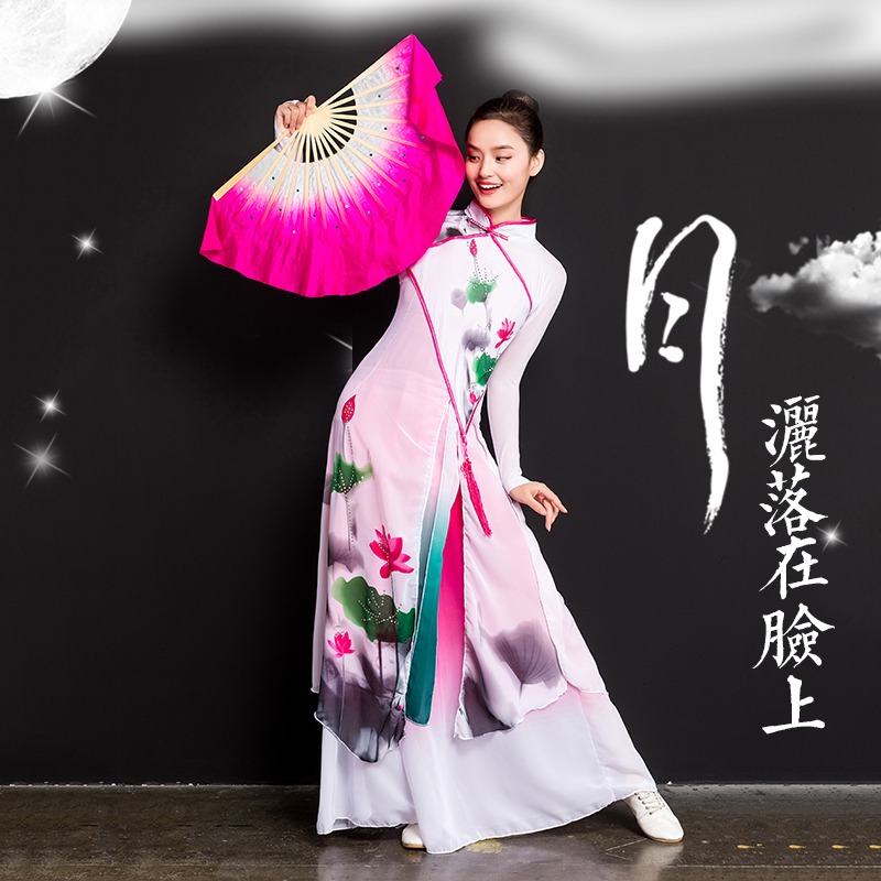 廣場舞真絲舞蹈扇雙面膠州扇秧歌扇綢子扇演出古典古風跳舞扇扇子-細節圖4