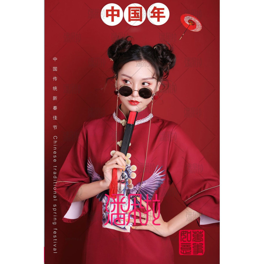 2020新年主題寫真攝影服裝中國風復古旗袍藝術照年會夜店舞臺演出-細節圖3