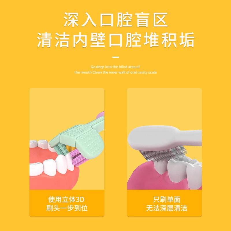 兒童成人三面牙刷清潔牙齒家庭裝立體無死角清潔軟毛三頭刮舌苔-細節圖2