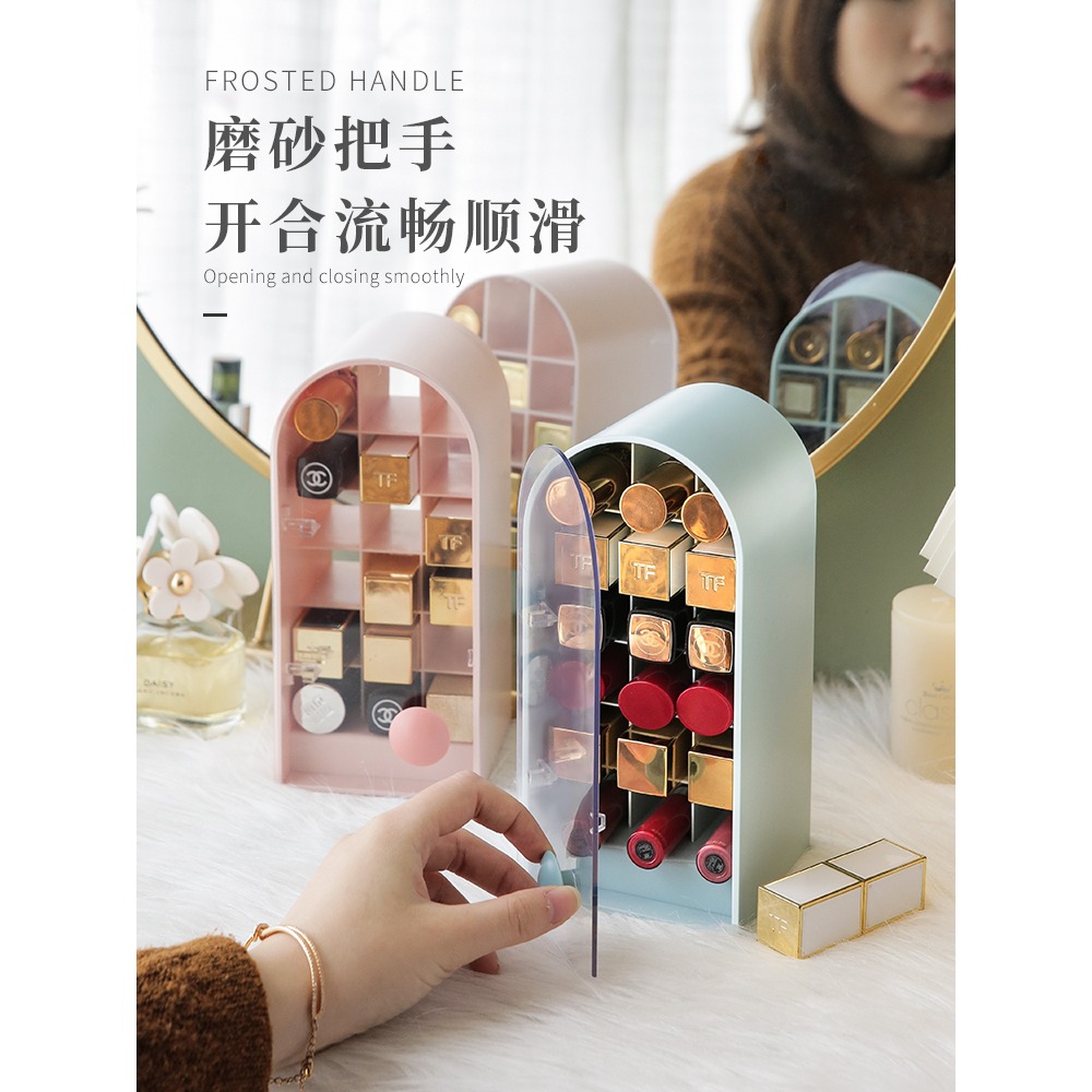口紅收納盒 多格帶蓋防塵架子ins少女心盒子化妝品置物架桌面格子-細節圖2
