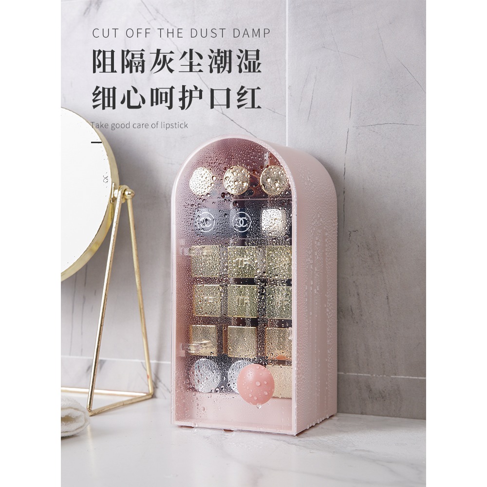口紅收納盒 多格帶蓋防塵架子ins少女心盒子化妝品置物架桌面格子-細節圖3