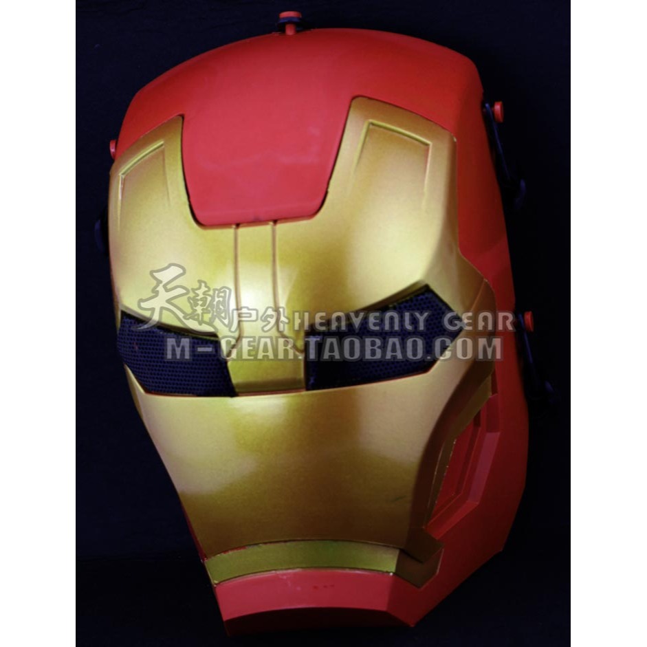 美式Iron Man Mask鋼鐵俠面部可開骷髏野戰萬聖節恐怖面具罩紅金-細節圖5