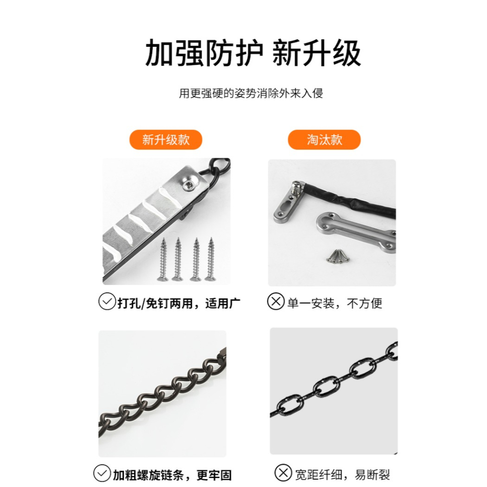 防盜鏈免打孔門鎖門栓防盜扣門鏈安全鏈防盜門內反鎖扣安全鎖拉扣-細節圖10