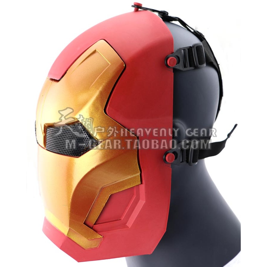 美式Iron Man Mask鋼鐵俠面部可開骷髏野戰萬聖節恐怖面具罩藍銀-細節圖4