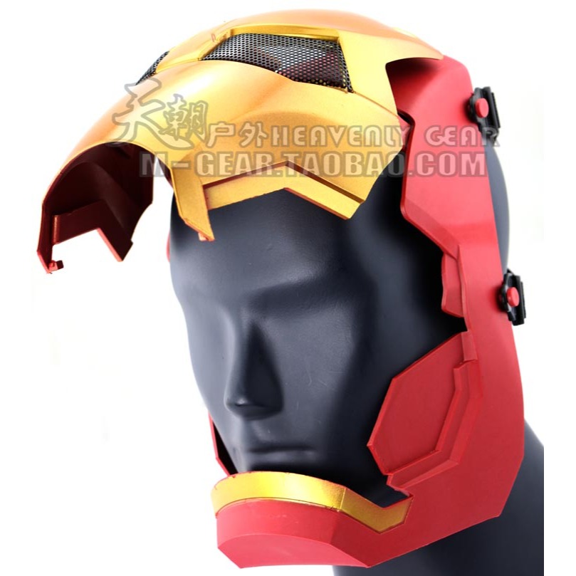 美式Iron Man Mask鋼鐵俠面部可開骷髏野戰萬聖節恐怖面具罩黑銀-細節圖3