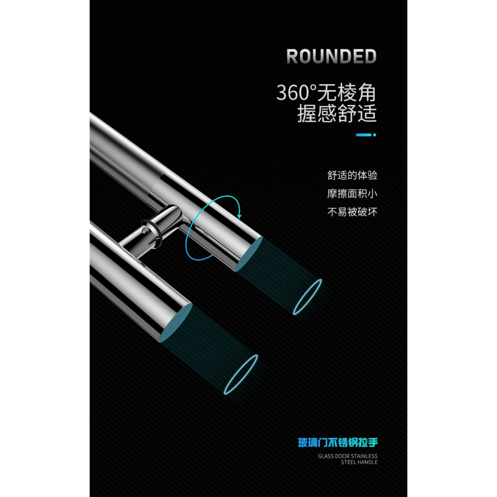 玻璃門拉手不銹鋼玫瑰黑鈦金色有無框對裝推拉地彈木門KTV門手把-細節圖9