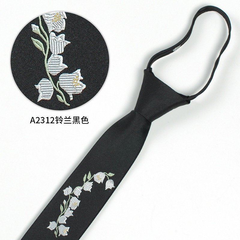 5cm個性刺繡懶人拉鏈小領帶ins韓版窄細老虎頭日系jk男女學生潮-細節圖2