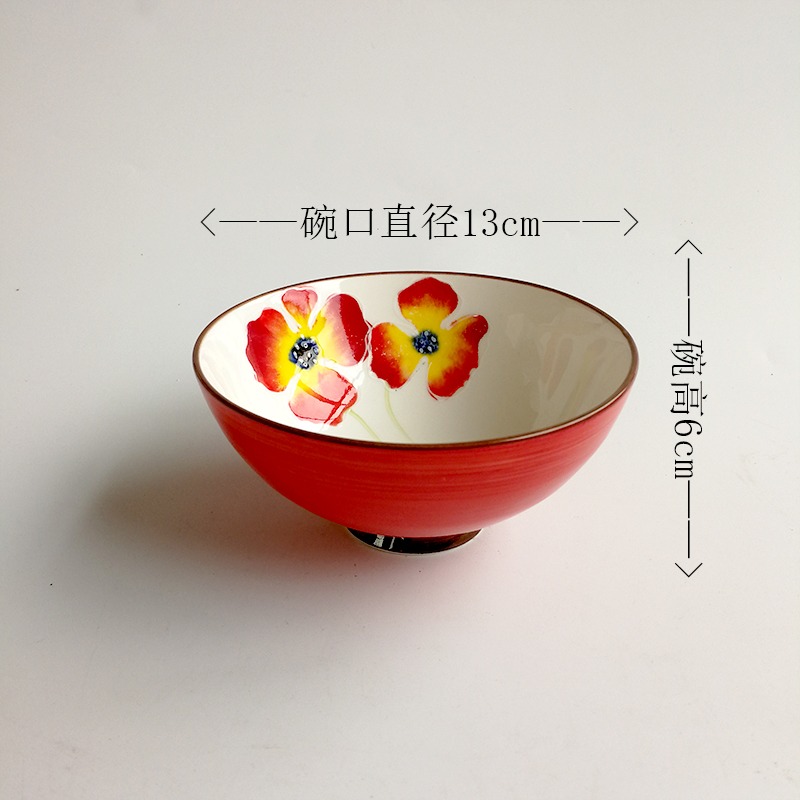 DearDali日式手繪碗多色釉下彩碗 家用創意高腳碗陶瓷碗5寸斗笠碗-細節圖5