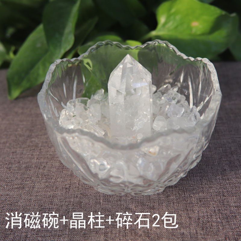 天然白水晶碎石消磁工具手鏈首飾消磁碗水晶原礦六棱柱紫晶花飾品-細節圖3