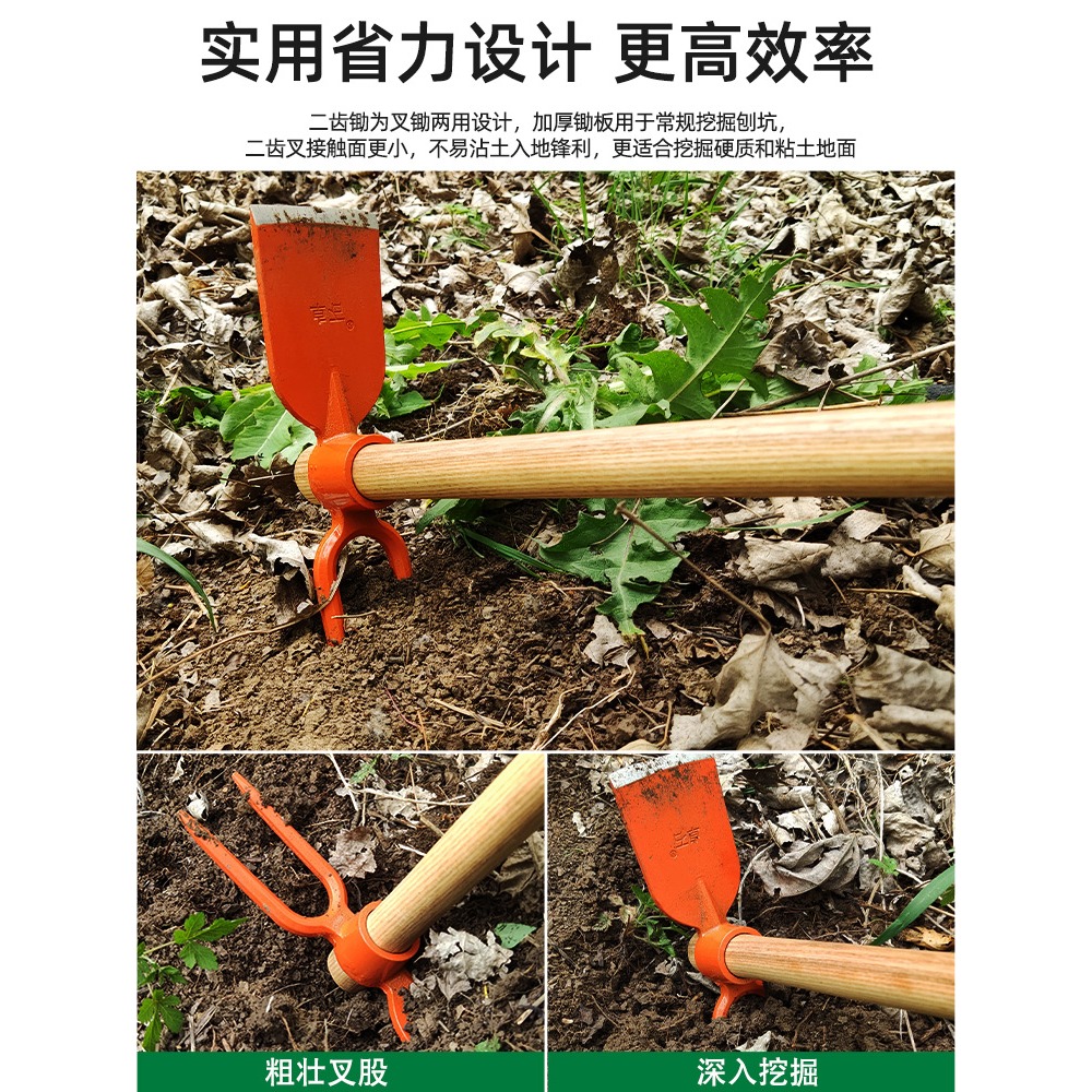 小鋤頭家用種菜除草神器戶外二齒鋤挖地翻鬆土挖筍農用工具大全-細節圖3