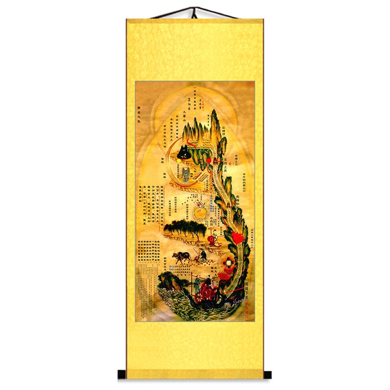 黃帝內經絲綢卷軸掛畫修真火候圖國畫八卦裝飾心經修真圖道家中醫-細節圖5