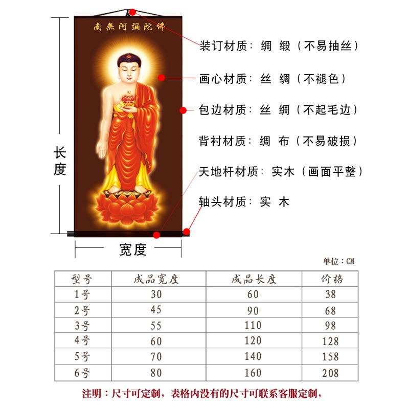 南無阿彌陀佛佛像畫像絲綢卷軸掛畫高清像墻貼結緣豎版西方三聖-細節圖2