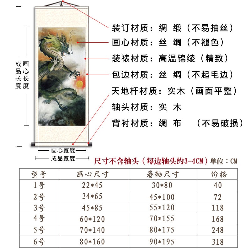 國畫龍畫圖畫中國龍掛畫鯉魚跳龍門龍的圖案客廳裝飾豎版卷軸字畫-細節圖2