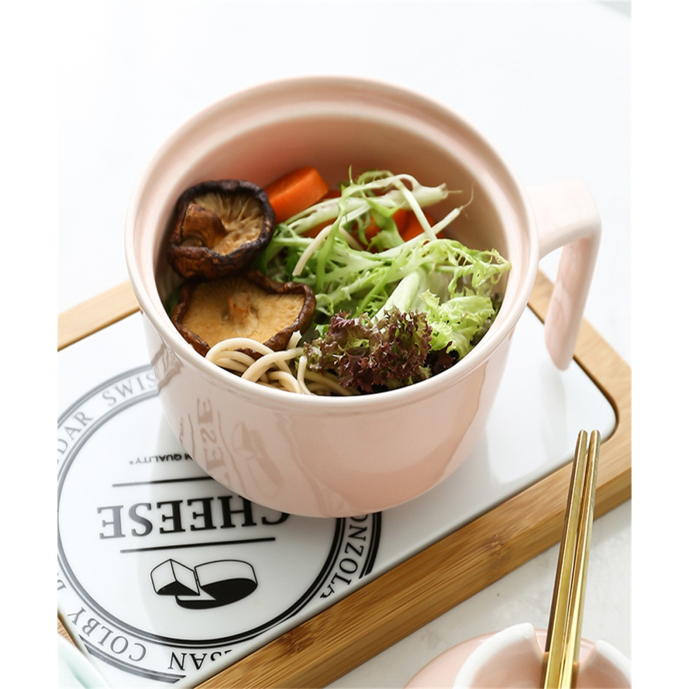 日式可愛帶蓋陶瓷泡麪碗耐熱大號帶把學生方便麪碗飯碗宿舍便當碗-細節圖4