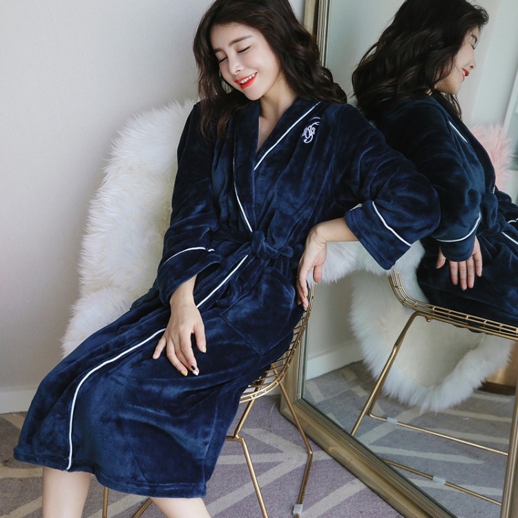 韓版睡衣女秋冬法蘭絨白色網紅加厚保暖性感珊瑚絨加長款睡袍浴袍-細節圖5