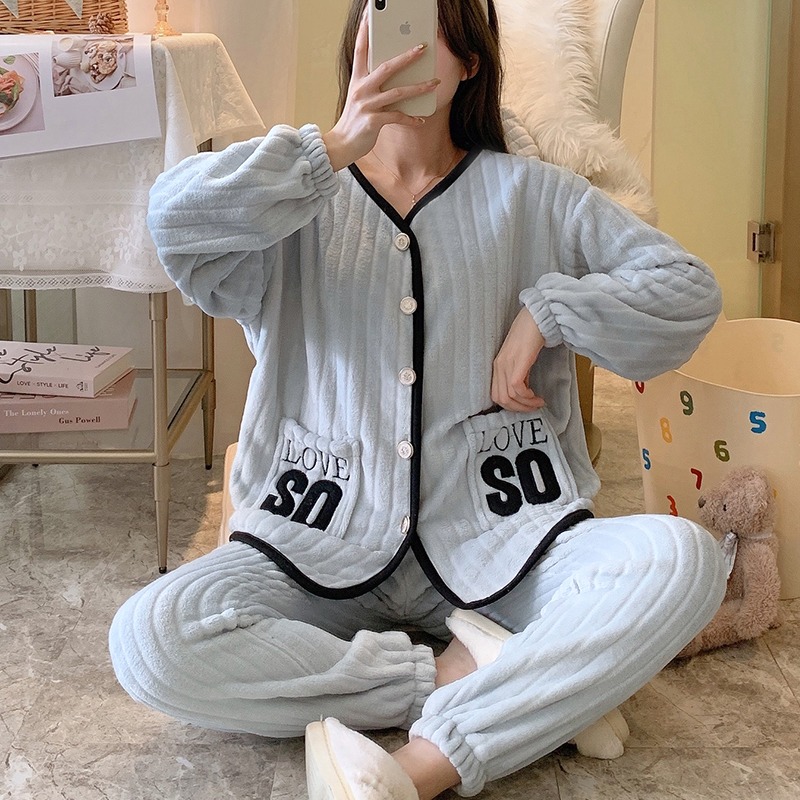 睡衣女冬季珊瑚絨加厚加絨保暖可愛可外穿年新款法蘭絨秋冬天-細節圖2