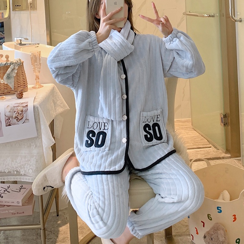 睡衣女冬季珊瑚絨加厚加絨保暖可愛可外穿年新款法蘭絨秋冬天-細節圖3